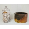 Image 4 : LOT OF 2 - OPEN-TOP STONEWARE CROCK & JAR OF SEASHELLS - INCL CORAL FOSSILS
