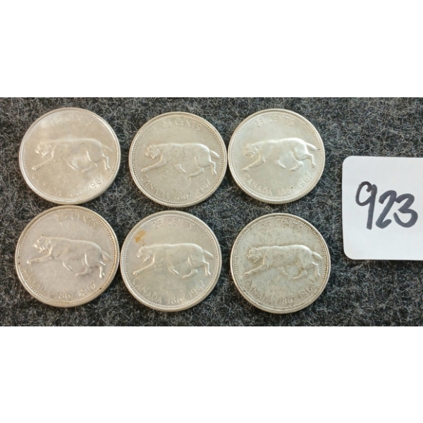 LOT OF 6 - 1967 CDN 25 CENT COINS