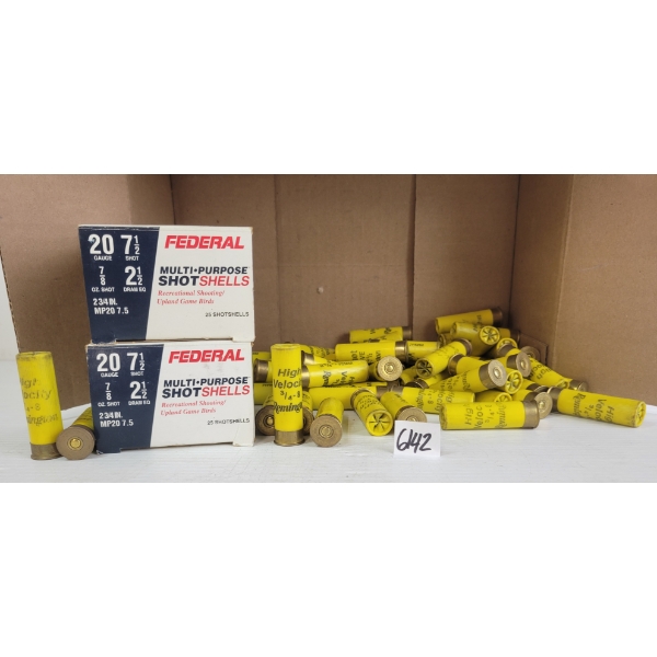 AMMO: 100X FEDERAL & REMINGTON 20GA - 2-3/4IN - #7-1/2 SHOT - RELOADS