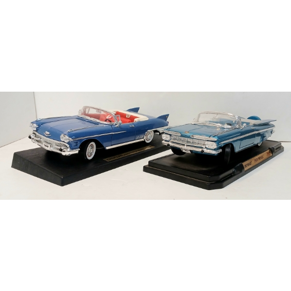 LOT OF 2 - ROAD SIGNATURE DIECAST MODELS - '59 CHEVY IMPALA & '58 CADILLAC ELDORADO BIARRITZ 