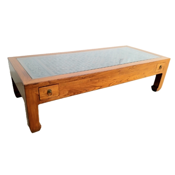 ASIAN MOTIF COFFEE TABLE - LATTRICE PATTERN - PINE
