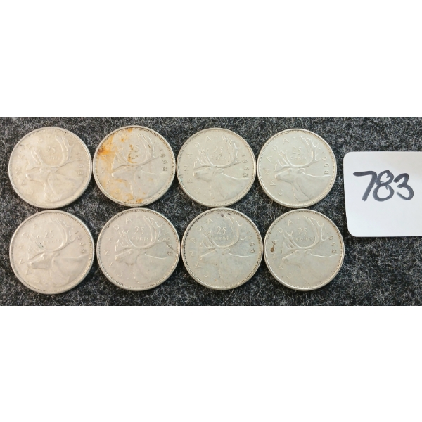 LOT OF 8 - 1968 CDN 25 CENT COINS