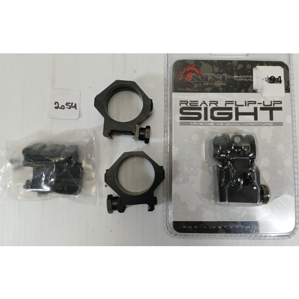 LOT OF 2 - AIM AR-15/M16 REAR FLIP-UP SIGHT & BROWNING 30MM SCOPE RINGS