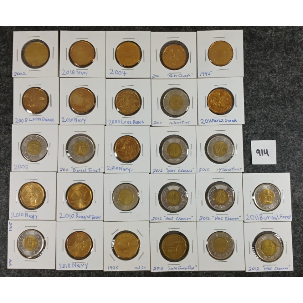 LOT OF 27 - 1995-2012 CDN LOONIES & TOONIES 
