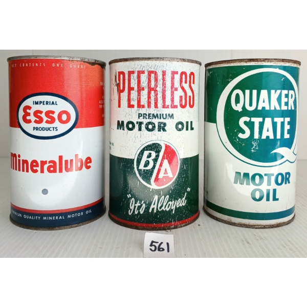 LOT OF 3 - B/A PEERLESS, ESSO MINERALUBE & QUAKER STATE MOTOR OIL QT CANS