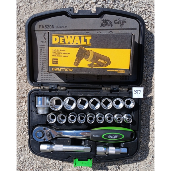 LOT OF 2 - DEWALT ANGLE DIE GRINDER & FALCON GRIP 1/2" DRIVE SET