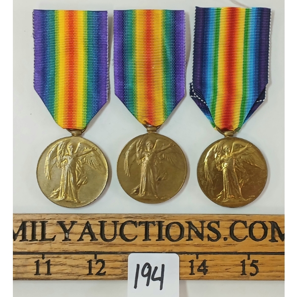LOT OF 3 - WWI VICTORY MEDALS - ERASED
