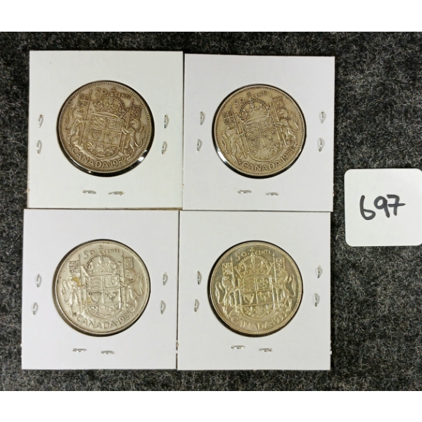 LOT OF 4 - 1952 & 1953 CDN SILVER 50 CENT COINS