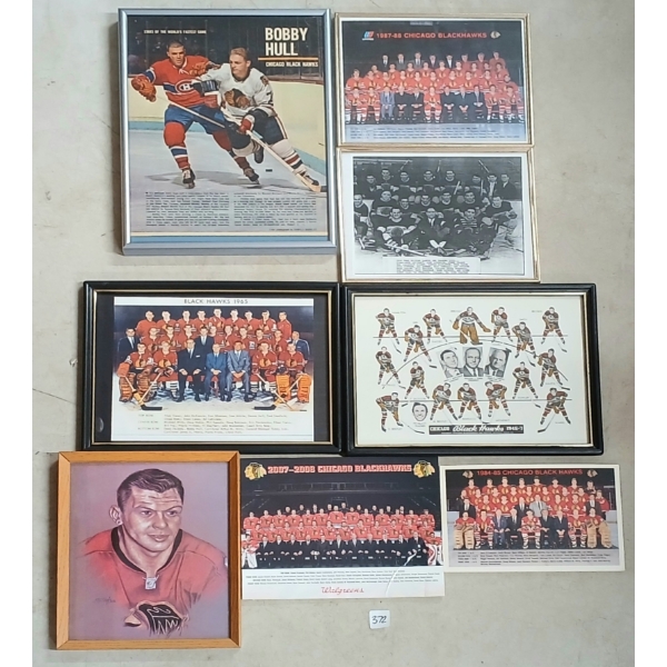 LOT OF 8 - CHICAGO BLACK HAWKS FRAMED PHOTOS & FOAM CORE SIGNS - 1926-1963 TEAM PHOTOS
