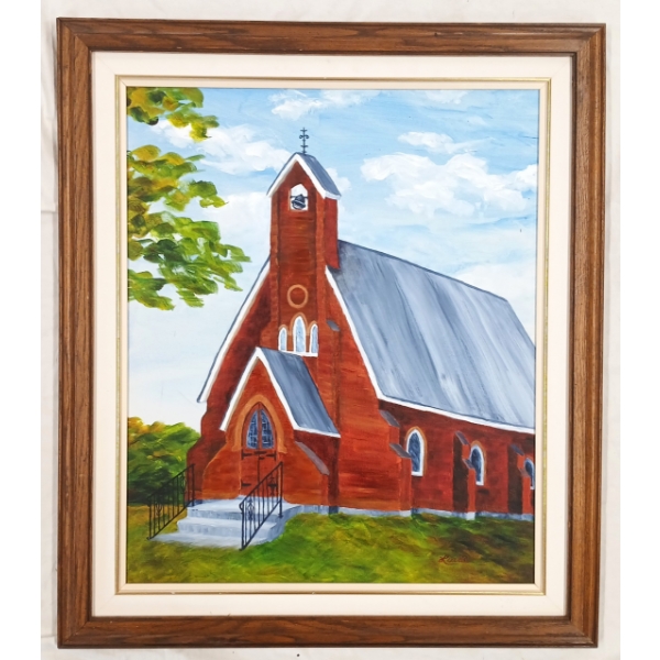 "OLD ST. JOHN'S ANGLICAN CHURCH" BY LUELLA THOMSON (1934 - 2025) - FRAMED ACRYLIC ON CANVAS