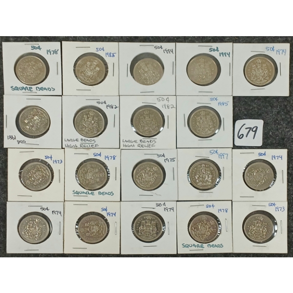 LOT OF 19 - 1973-1997 CDN 50 CENT COINS