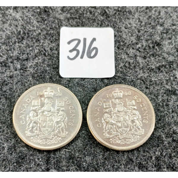 LOT OF 2 - 1959 & 1960 CDN 50 CENT COINS