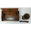 Image 6 : LOT OF 3 - CHINESE CARVED OPIUM PIPE BOX, PRIMITIVE MORTAR & PESTLE & SUNBURST FRAMED MIRROR