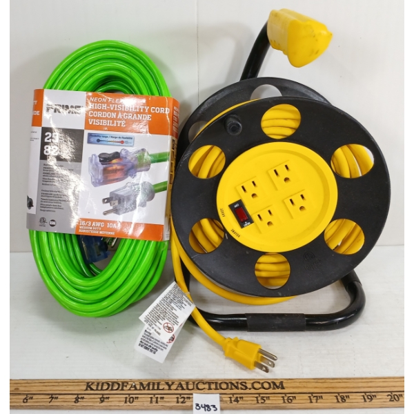 LOT OF 2 - HIGH-VISIBILITY CORD & EXTENSION CORD REEL