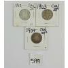 LOT OF 3 - 1902-1904 CDN 25 CENT SILVER COINS