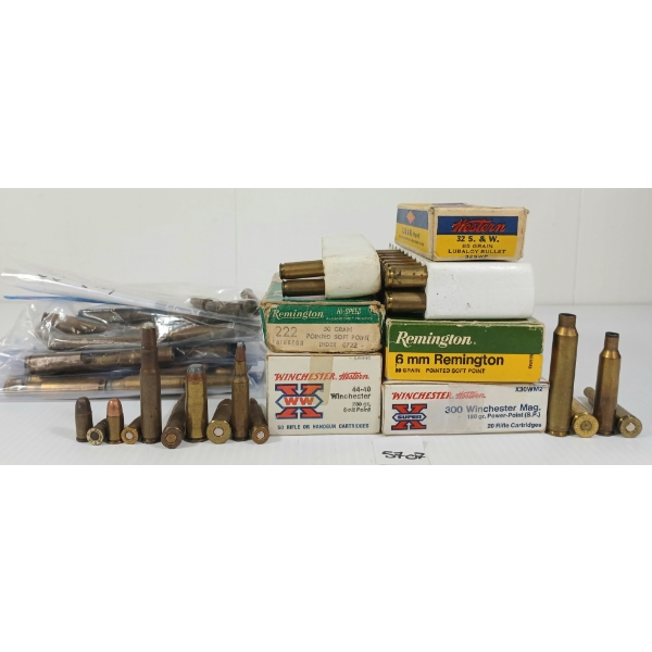 AMMO / BRASS: QTY OF MIXED RNDS - INCL .30 REM, .32 S&W, ETC - 36X BRASS