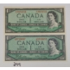 Image 1 : LOT OF 2 - 1954 CDN $1 BANKNOTES