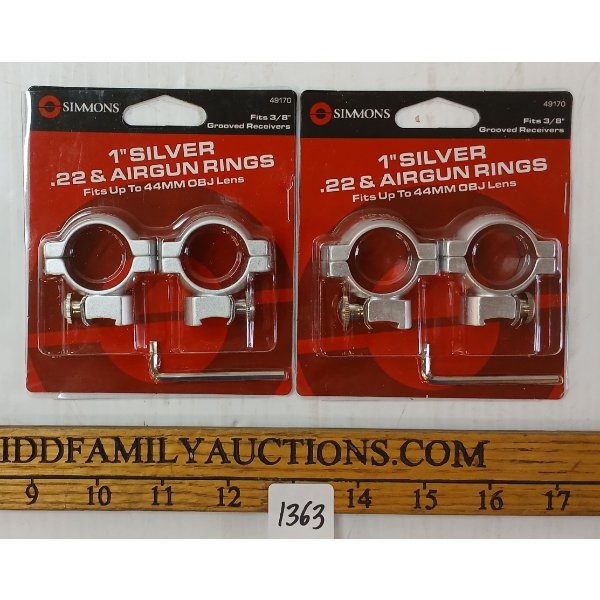 LOT OF 2 - SIMMONS 1 IN SILVER .22 & AIRGUN RINGS