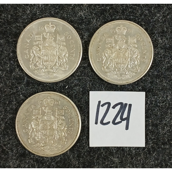 LOT OF 3 - 1962 CDN 50 CENT SILVER COINS