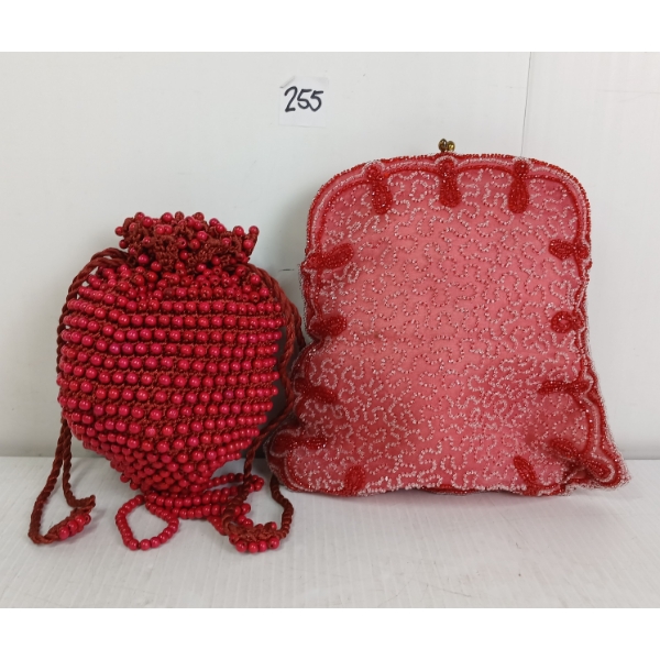 LOT OF 2 - BULLOCK'S & UNKNOWN PINK BEADED CLUTCH & HANDBAG
