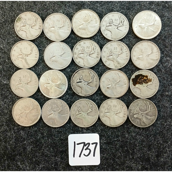 LOT OF 20 - 1941-1968 CDN 25 CENT COINS