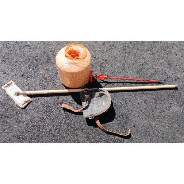 LOT OF 4 - POLE SANDER, KNEE PADS, BALE OF TWINE & LAMBING AID