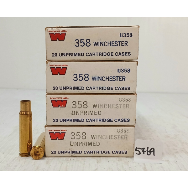 BRASS: 100X WINCHESTER WESTERN .358 WIN - UNPRIMED 