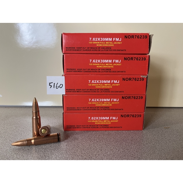 AMMO: 100X NORINCO NON-CORROSIVE 7.62X39 122GR. FMJ