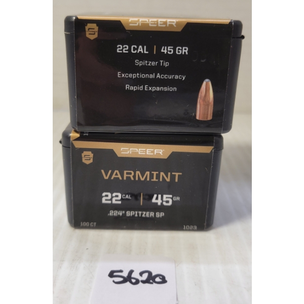 BULLETS: 200X SPEER VARMINT .22 - 45GR - SPITZER TIP - SEALED