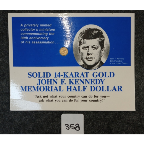  1993 SOLID 14K GOLD JOHN F. KENNEDY MEMORIAL HALF DOLLAR