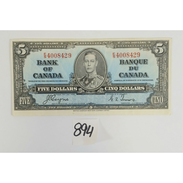 1937 CDN $5 BANKNOTE