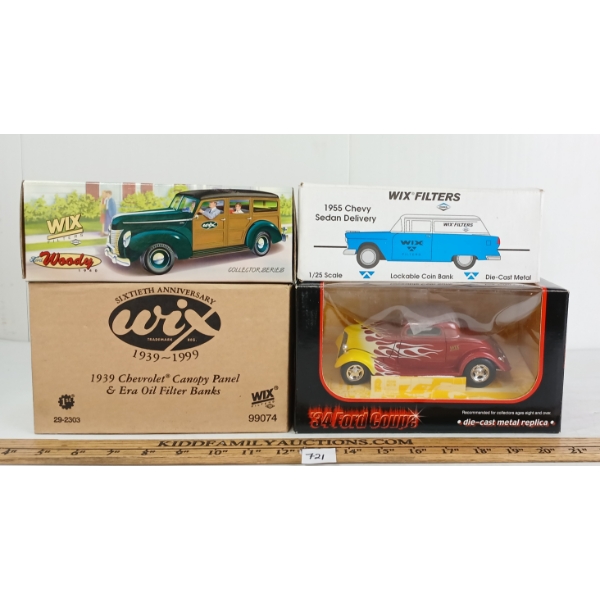 LOT OF 4 - DIECAST WIX MODELS - INCL 1940 WOODY, '55 CHEVY SEDAN DELIVERY, ETC.