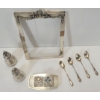 Image 2 : LOT OF 9 - STERLING SILVER PCS - INCL S&P SHAKERS, PICTURE FRAME & TEA SPOONS, ETC.