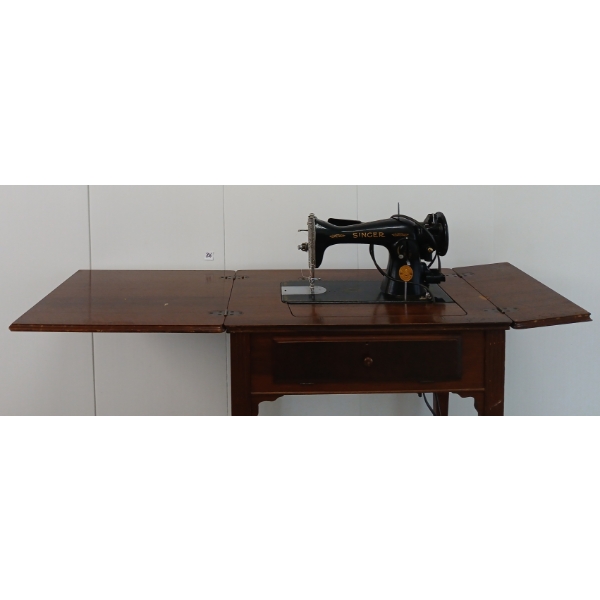 LOT OF 2 - FOLD OUT SINGER SEWING MACHINE TABLE &  STOOL