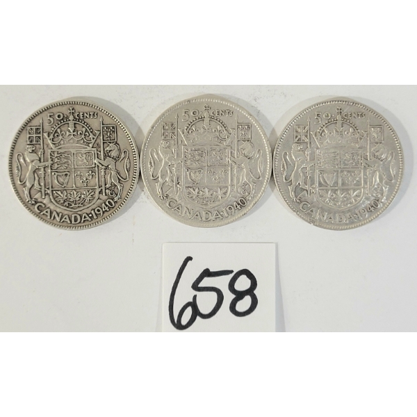 LOT OF 3 - 1940 CDN 50 CENT SILVER COINS