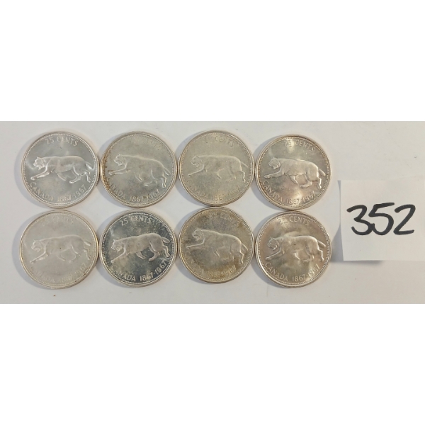 LOT OF 8 - 1967 CDN SILVER QUARTERS