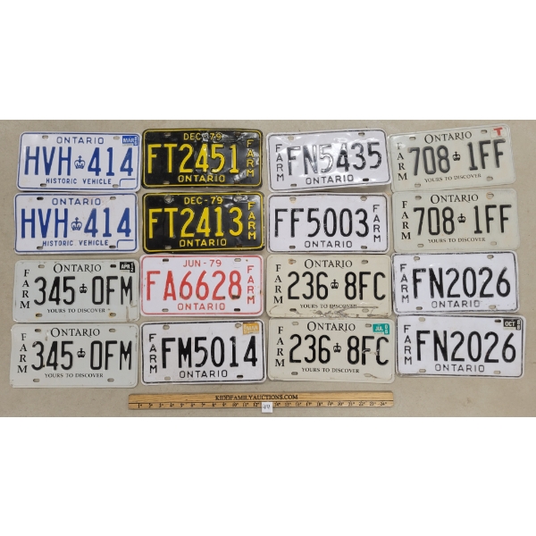 LOT OF 16 - 1979-2012 ONTARIO FARM & HISTORICAL VEHICLE LICENCE PLATES