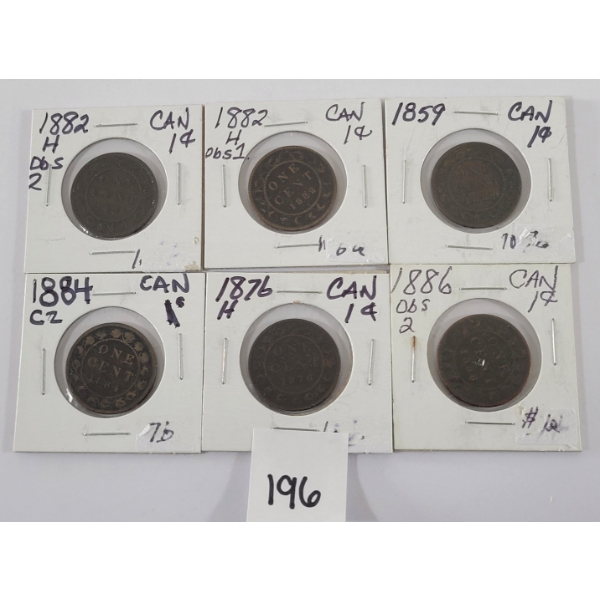 LOT OF 6 - CDN LARGE PENNIES - INCL 1859, 1876, 1882 & 1884