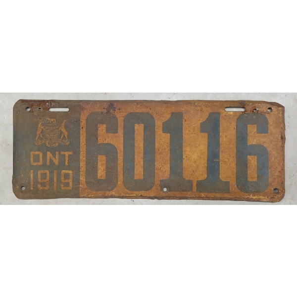 1919 ONTARIO LICENCE PLATE