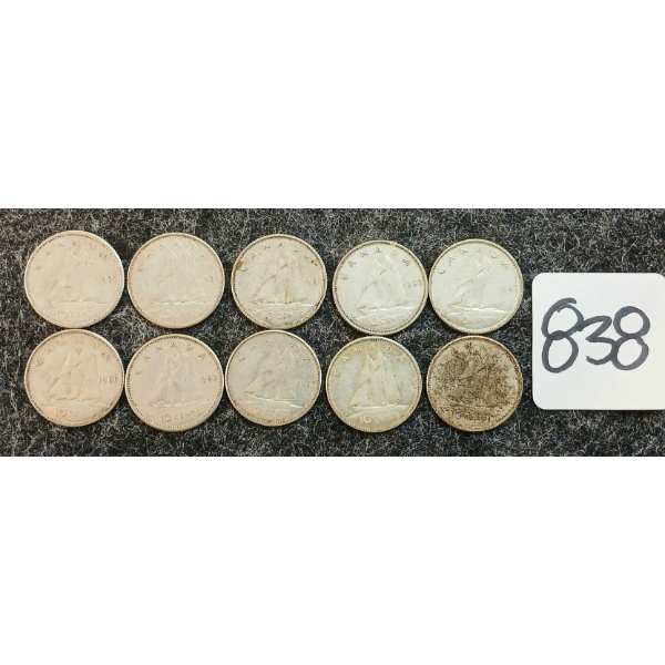 LOT OF 10 - 1963-1968 CDN 10 CENT COINS