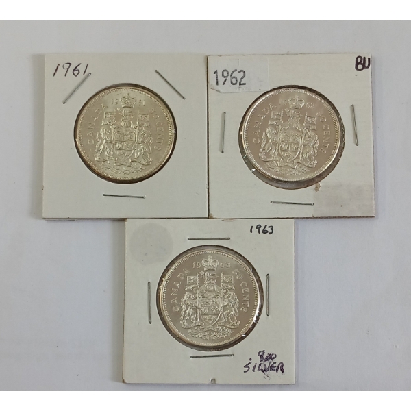 LOT OF 3 - 1961-1963 CDN SILVER HALF DOLLARS