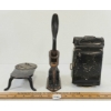 Image 5 : LOT OF 3 - CAST STAMP PRESS, SLIDE RINGING TABLE & RAILWAY LANTERN