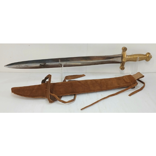 FRENCH MODEL 1831 ARTILLERY SHORT SWORD W/ LEATHER SHEATH
