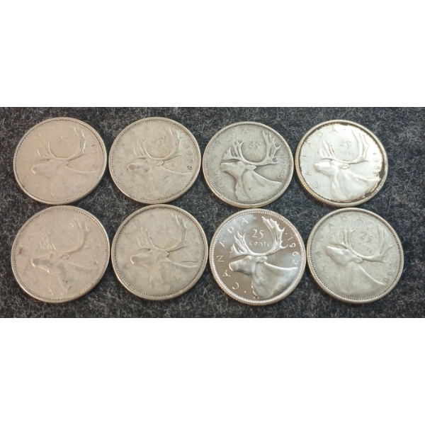 LOT OF 8 - 1955-1964 CDN 25 CENT COINS