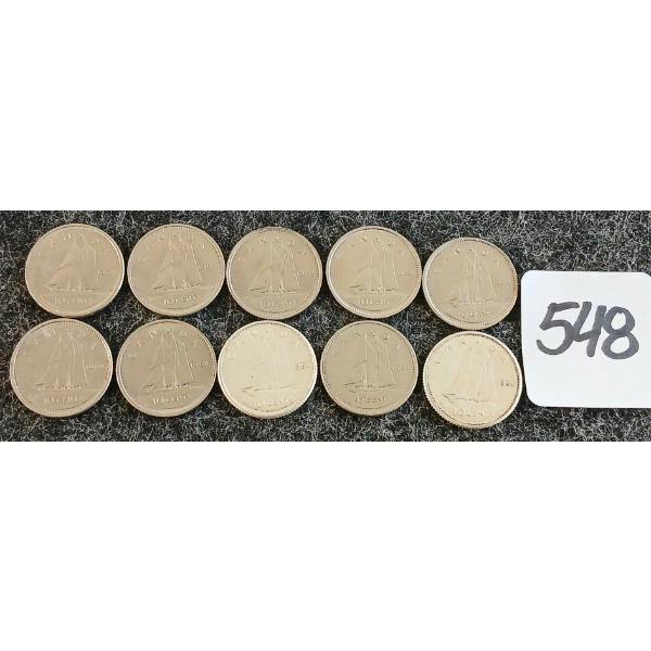 LOT OF 10 - 1960-1969 CDN 10 CENT COINS