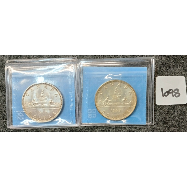 LOT OF 2 - 1962 CDN SILVER DOLLARS - VOYAGEUR - CCCS GRADED