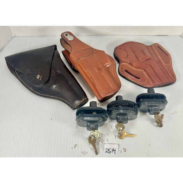 LOT OF 6 - HANDGUN HOLSTERS & TRIGGER LOCKS W/ KEYS