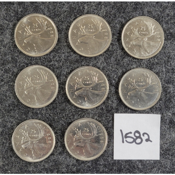 LOT OF 8 - 1968 CDN 25 CENT SILVER COINS