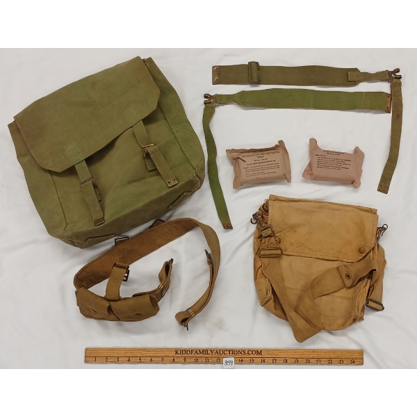 JOB LOT - BRITISH & CDN FIELD BAG, GAS MASK BAG, WEB GEAR, DRESSINGS, ETC