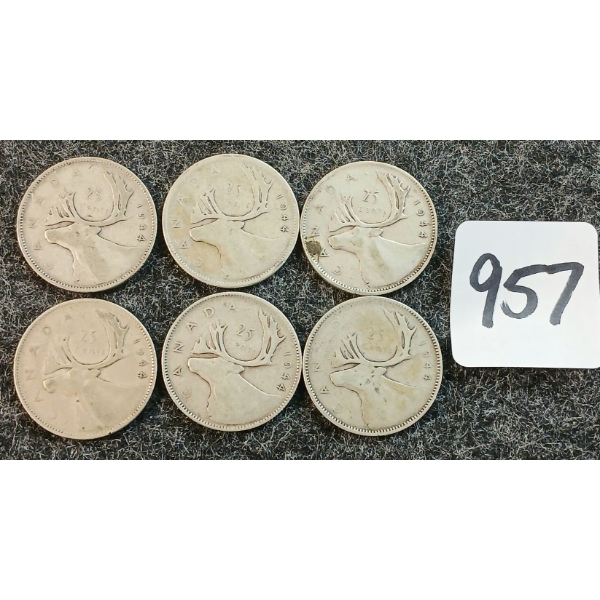 LOT OF 6 - 1944 CDN 25 CENT COINS